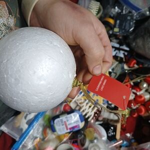 White Holiday Ornament Ball with Gold Hanger